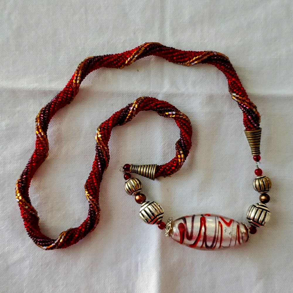 Necklace Red and Bronze